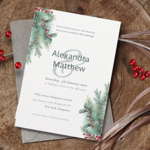 Rustic Winter Holly Berries Wedding Invitation