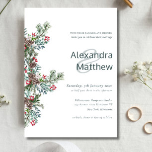 Rustic Winter Holly Berries Wedding Invitation