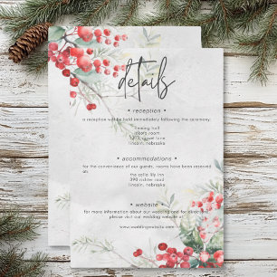 Rustic Winter Holly & Pine Wedding Details Enclosure Card