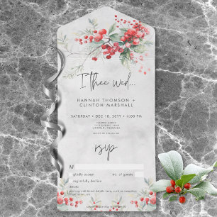 Rustic Winter Holly & Pine Wedding No Dinner All In One Invitation