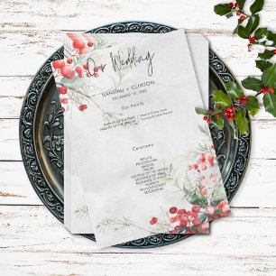 Rustic Winter Holly & Pine Wedding Program