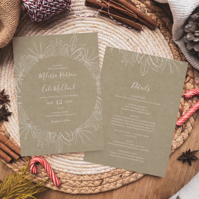 Rustic Winter | Kraft All In One Wedding Invitation (Creator Uploaded)