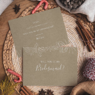Rustic Winter Kraft Bridesmaid Proposal Card