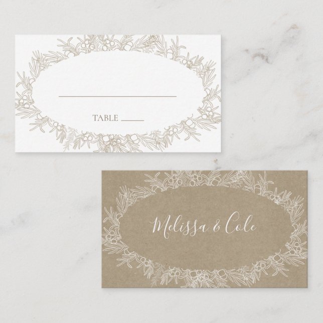 Rustic Winter | Kraft Flat Wedding Place Card (Front/Back)