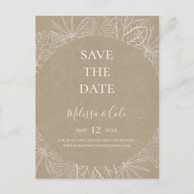 Rustic Winter | Kraft Save The Date Postcard (Front)