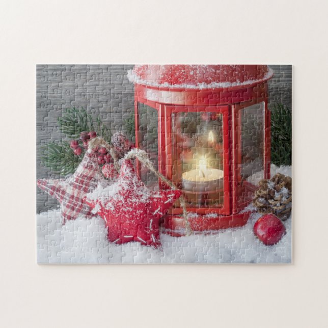 Rustic Winter Lantern Christmas Holidays Snow Jigsaw Puzzle (Horizontal)