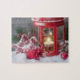 Rustic Winter Lantern Christmas Holidays Snow Jigsaw Puzzle