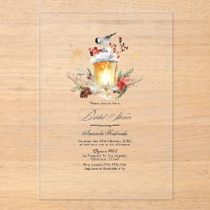 Rustic Winter Lantern Transparent Bridal Shower Acrylic Invitations