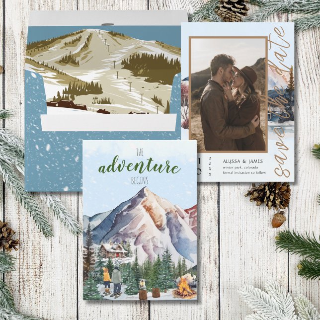 Rustic Winter Lodge in the Mountains Save the Date Invitation (Creator Uploaded)