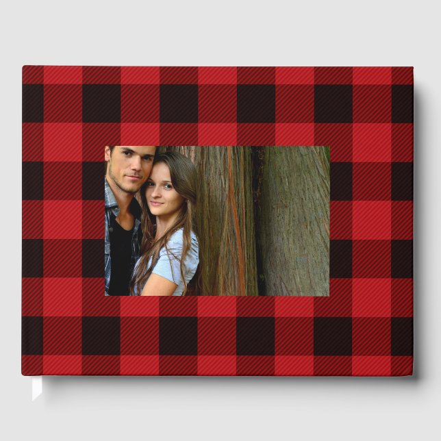 rustic winter lumberjack red buffalo plaid party guest book (Front)