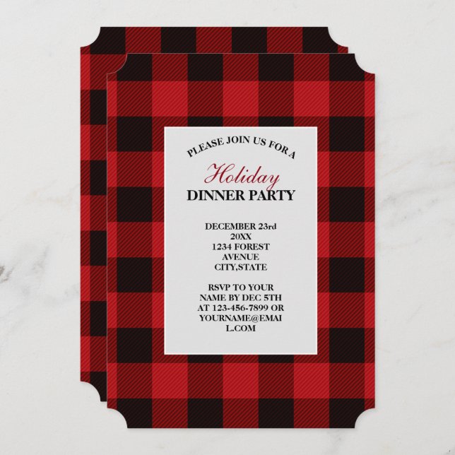 rustic winter lumberjack red buffalo plaid party invitation (Front/Back)