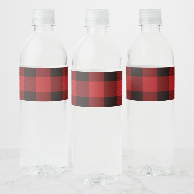 rustic winter lumberjack red buffalo plaid party water bottle label (Bottles)