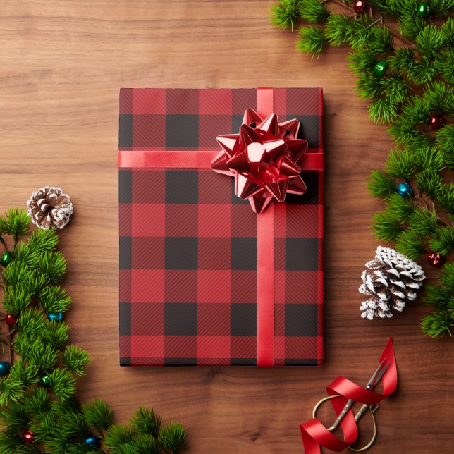 rustic winter lumberjack red buffalo plaid party wrapping paper (Holiday Gift)
