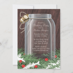 Rustic Winter Mason Jar Birthday Party Invitations