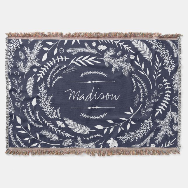 Rustic Winter Monogram Throw Blanket (Front)
