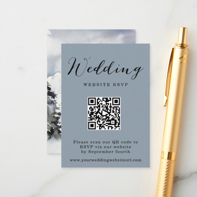 Rustic Winter Mountain QR code Wedding Response  Enclosure Card (Front/Back In Situ)