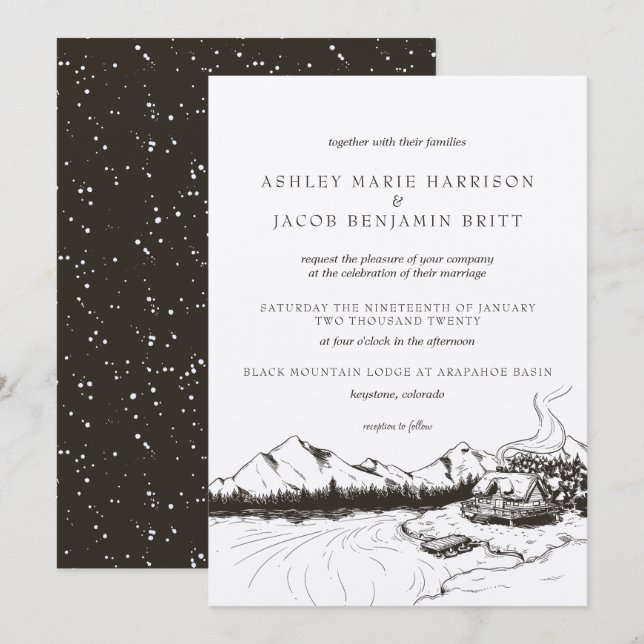 Rustic Winter Mountain Wedding Invitation (Front/Back)