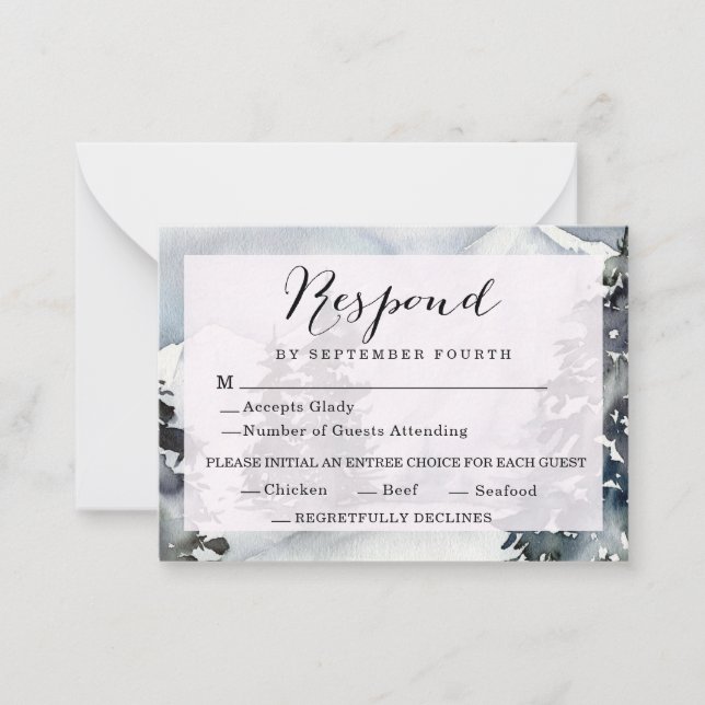 Rustic Winter Mountain Wedding Response Card  (Front)