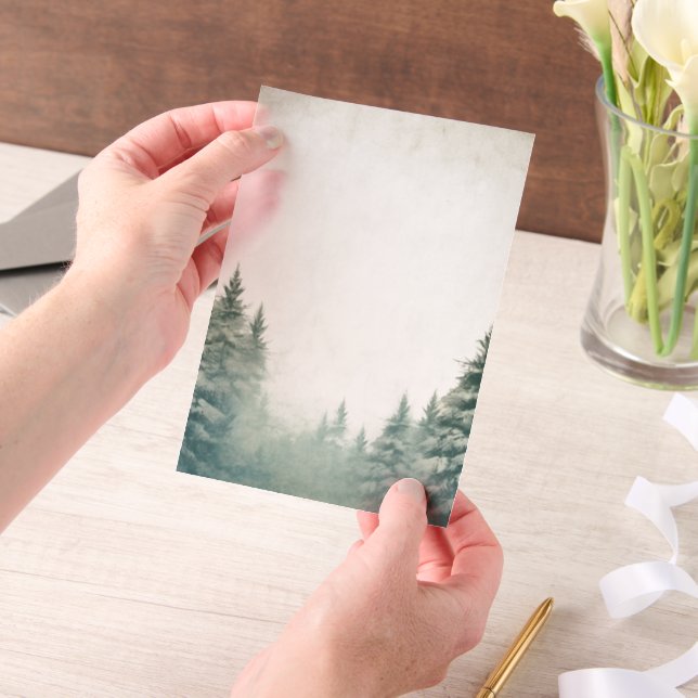 Rustic Winter Mountains Wedding Vellum Invitations (Handheld)
