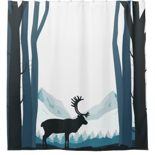 Rustic Winter Nature Illustration Shower Curtain (Front)