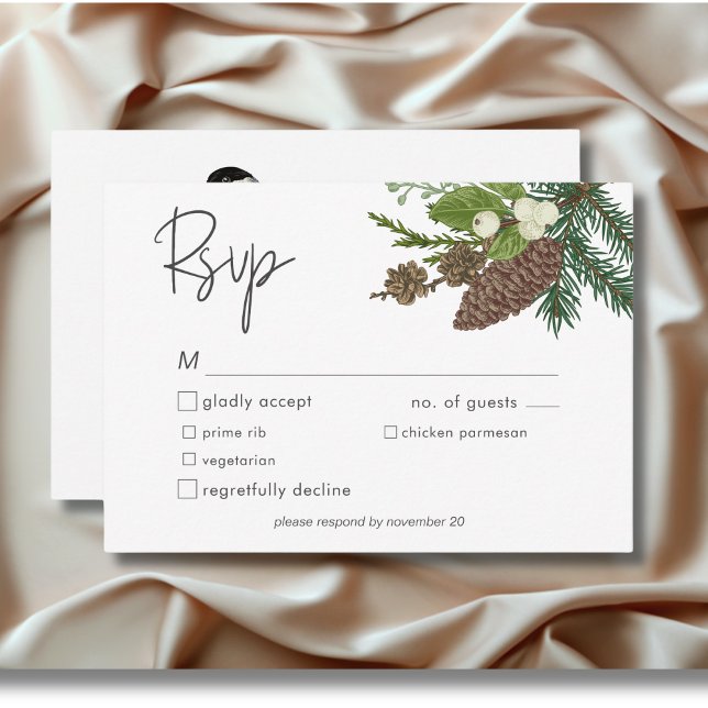 Rustic Winter Nature & Pine Dinner RSVP Card (Rustic Winter Nature & Pine Dinner RSVP Card)