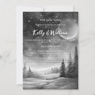 Rustic Winter Night Mountain Tree Outdoor Wedding  Invitation