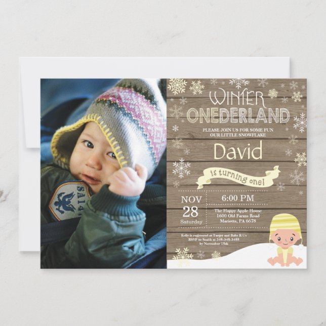 Rustic Winter Onederland 1st Birthday Invitation (Front)
