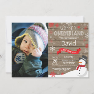 Rustic Winter Onederland 1st Birthday Invitation