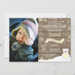 Rustic Winter Onederland 1st Birthday Invitation