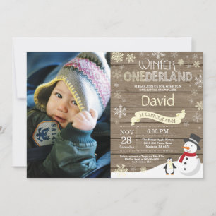 Rustic Winter Onederland 1st Birthday Invitation
