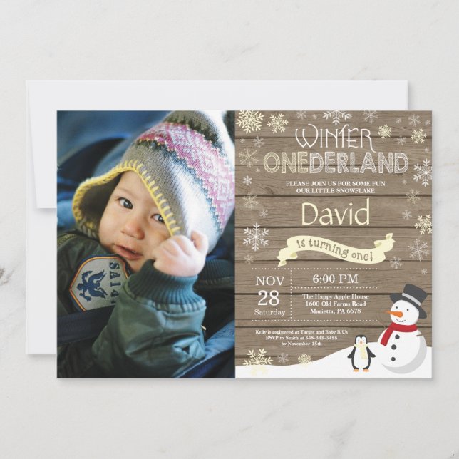 Rustic Winter Onederland 1st Birthday Invitation (Front)