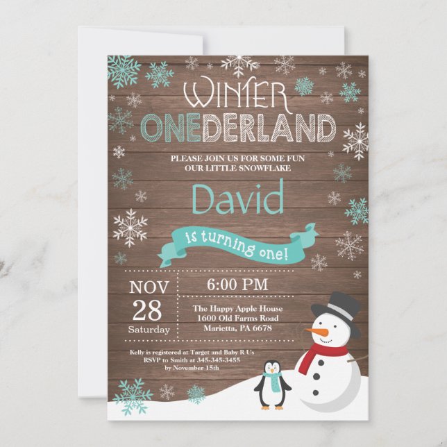 Rustic Winter Onederland 1st Birthday Invitation (Front)