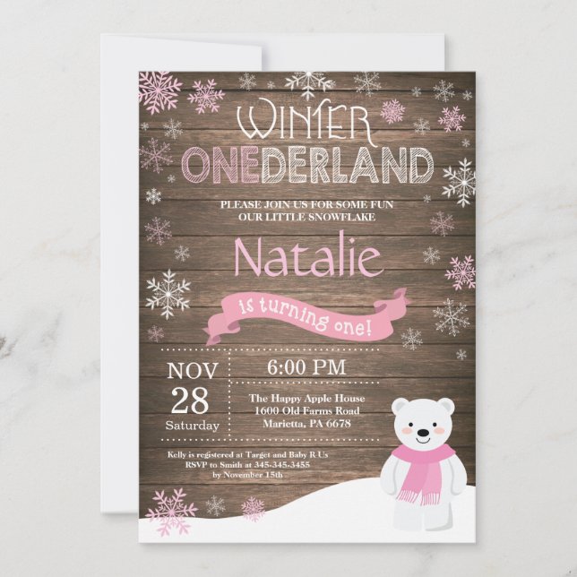 Rustic Winter Onederland 1st Birthday Invitation (Front)