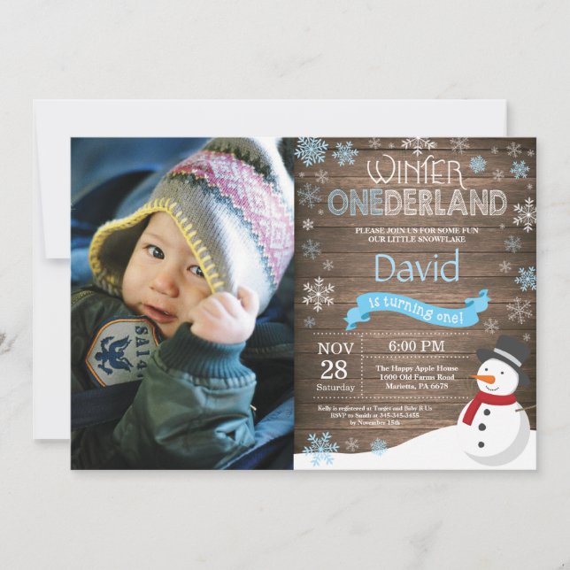 Rustic Winter Onederland 1st Birthday Invitation (Front)