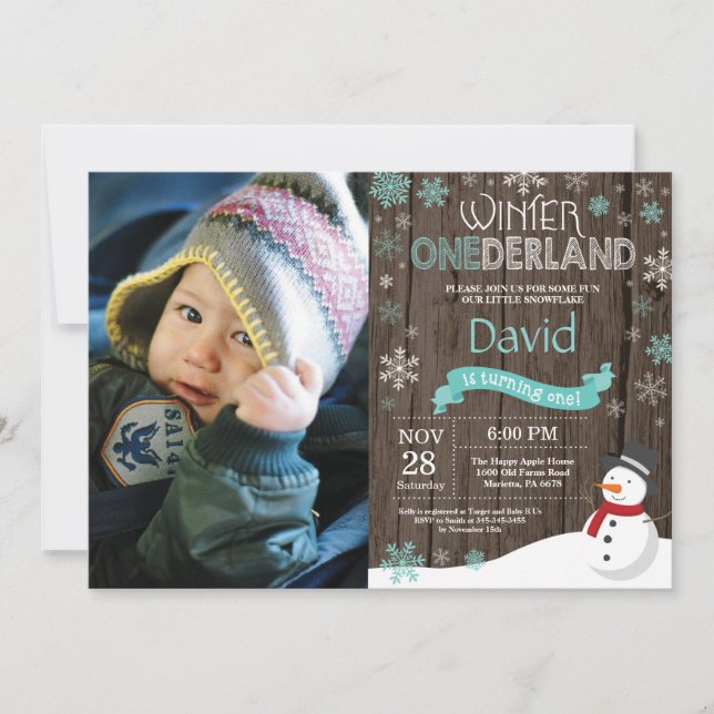 Rustic Winter Onederland 1st Birthday Invitation (Front)