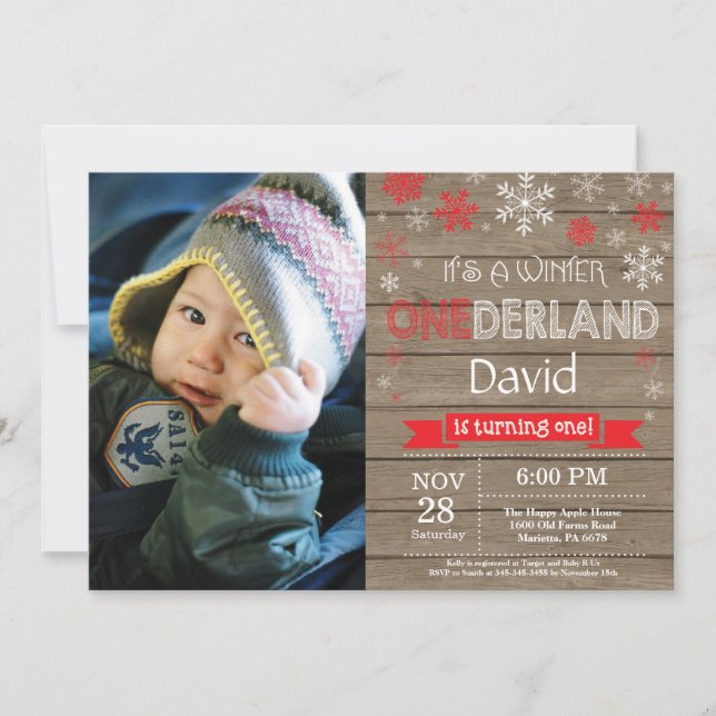 Rustic Winter Onederland 1st Birthday Invitation (Front)