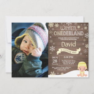 Rustic Winter Onederland 1st Birthday Invitation