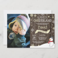 Rustic Winter Onederland 1st Birthday Invitation