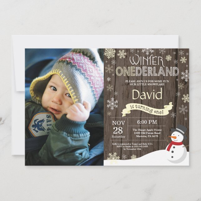 Rustic Winter Onederland 1st Birthday Invitation (Front)
