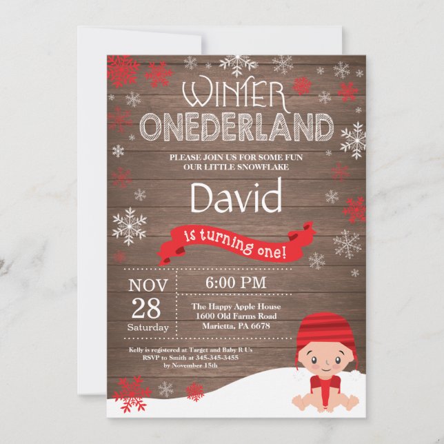 Rustic Winter Onederland 1st Birthday Invitation (Front)