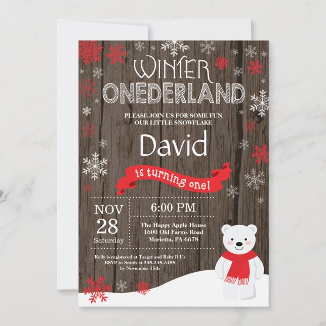 Rustic Winter Onederland 1st Birthday Invitation (Front)