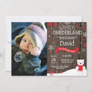Rustic Winter Onederland 1st Birthday Invitation
