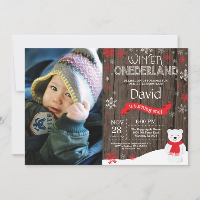 Rustic Winter Onederland 1st Birthday Invitation (Front)