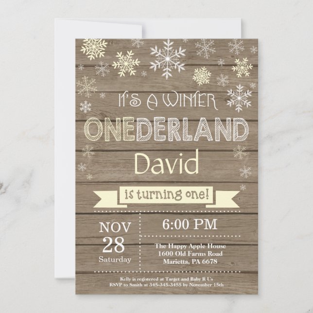 Rustic Winter Onederland 1st Birthday Invitation (Front)