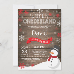 Rustic Winter Onederland 1st Birthday Invitation