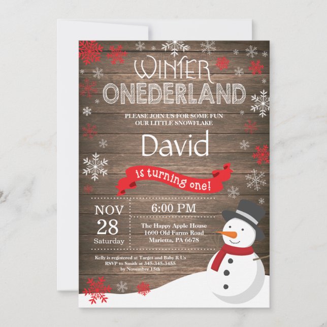 Rustic Winter Onederland 1st Birthday Invitation (Front)