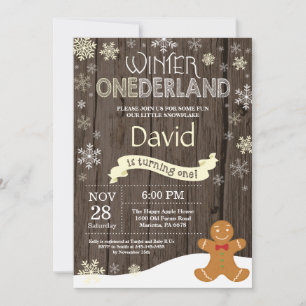 Rustic Winter Onederland 1st Birthday Invitation