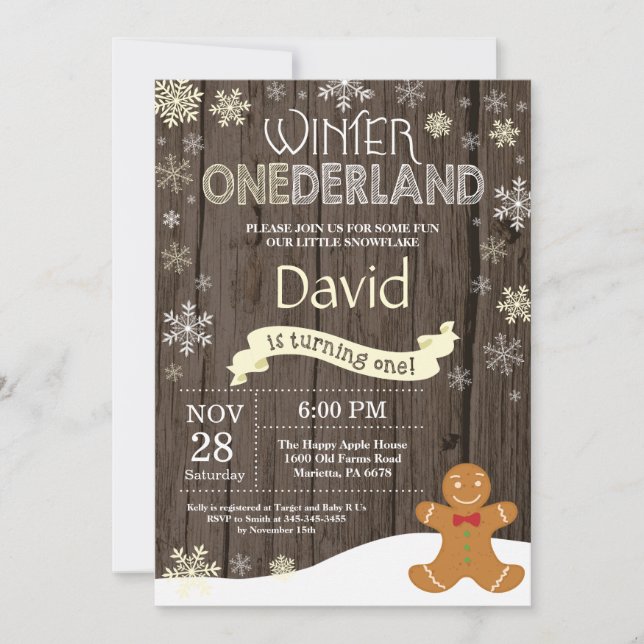 Rustic Winter Onederland 1st Birthday Invitation (Front)