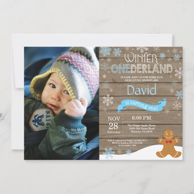 Rustic Winter Onederland 1st Birthday Invitation (Front)