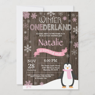 Rustic Winter Onederland 1st Birthday Invitation